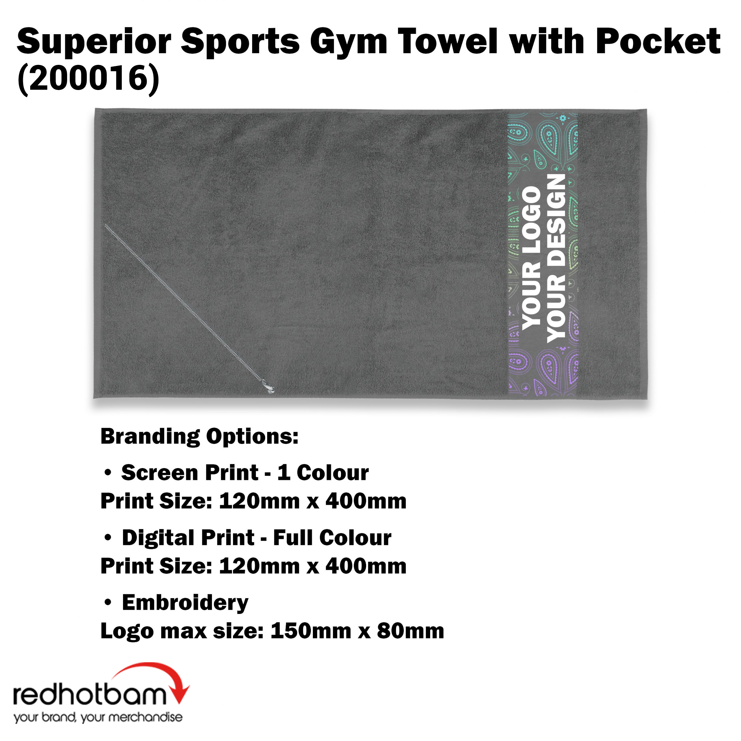 Superior Sports Gym Towel – With or Without Pocket – 400mm x 850mm – Red  Hot Bam.com