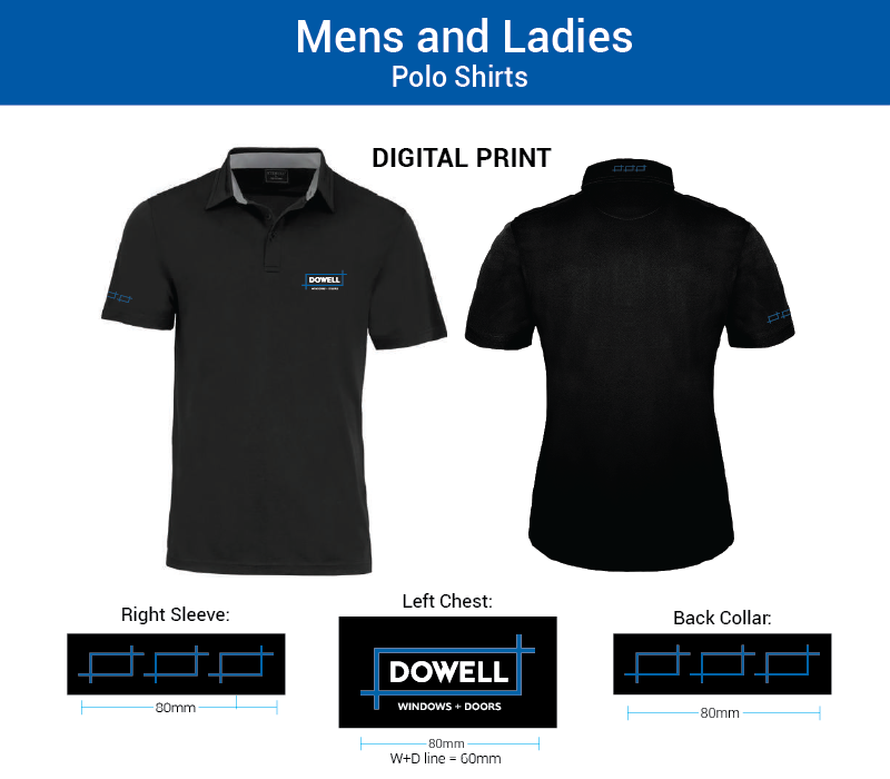 Men and Ladies Polo Shirt Black White and Blue Logo